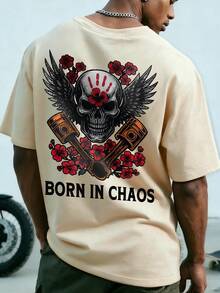 Men's Loose Skull Print Round Neck Short Sleeve T-Shirt | Exquisite Design | Summer Essential | Easy To Match - Apricot - View 3