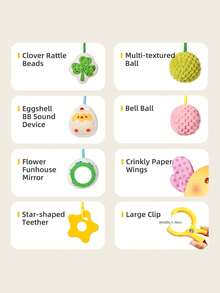 Quderbel 婴儿安抚娃娃毛绒挂件，儿童摇铃床铃风铃，婴儿座椅床健身架汽车挂饰，适合0-3岁男孩和女孩，新年礼物 - 多 - 查看 6