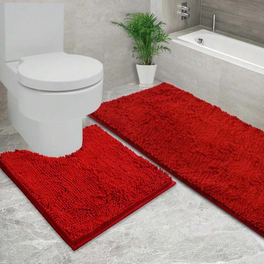 AINAHYVA Bathroom Rugs Chenille Bath Mat 2 Piece Set, Super Absorbent, Strong PVC Non Slip Backing, Bath Mats For Bathroom, Plush Shaggy, Thick, Machine Washable, Bathtub, Toilet.(Red) - Màu15 - Xem 1