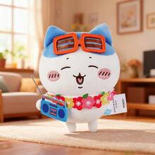 Miniso 千川系列8件套夏季花环毛绒玩具，短毛绒材质，配有花环、时尚眼镜和收音机等细节，适合桌面/便携式装饰，可爱毛绒娃娃（1个） - 彩色 - 查看 4