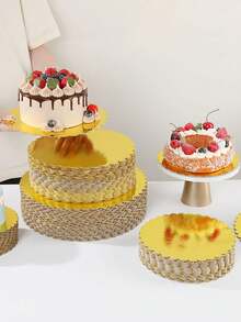 1 pieza/5 piezas/10 piezas Bases redondas para tartas, Bases redondas doradas para tartas, Bases de papel para tartas de 8/10 pulgadas, Bases para tartas DIY, Exhibición de postres y manualidades, Bases de cartón circulares, Bandejas de embalaje para hornear, Base dorada para tartas de cumpleaños y pasteles - Multicolor - Ver 2