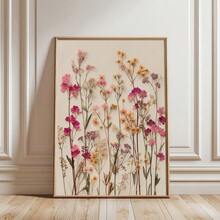 1 szt. Oprawiony/nieoprawiony plakat na płótnie z motywem kwiatowym w stylu boho, pastelowy różowy bukiet dzikich kwiatów, wydruk ścienny, odpowiedni do mieszkania, salonu, sypialni, nowoczesnego wystroju domu, stylu wiejskiego - Wielokolorowe - Zobacz 1