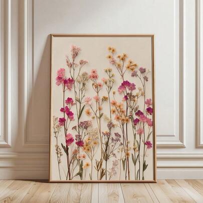 1 pieza Cartel de lienzo con marco/sin marco de flores silvestres rosas en estilo boho, botánico y floral para decoración de apartamento, sala de estar, dormitorio, decoración del hogar moderna