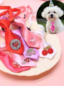 1PC Dopamine Red Silk Adjustable Tie, Suitable For Small And Medium-Sized Dogs And Cats, Mini Tie With Adjustable Size, Creative Fruit Heart Element, Exquisite And High-End Elegant Pet Beauty Decoration Accessories