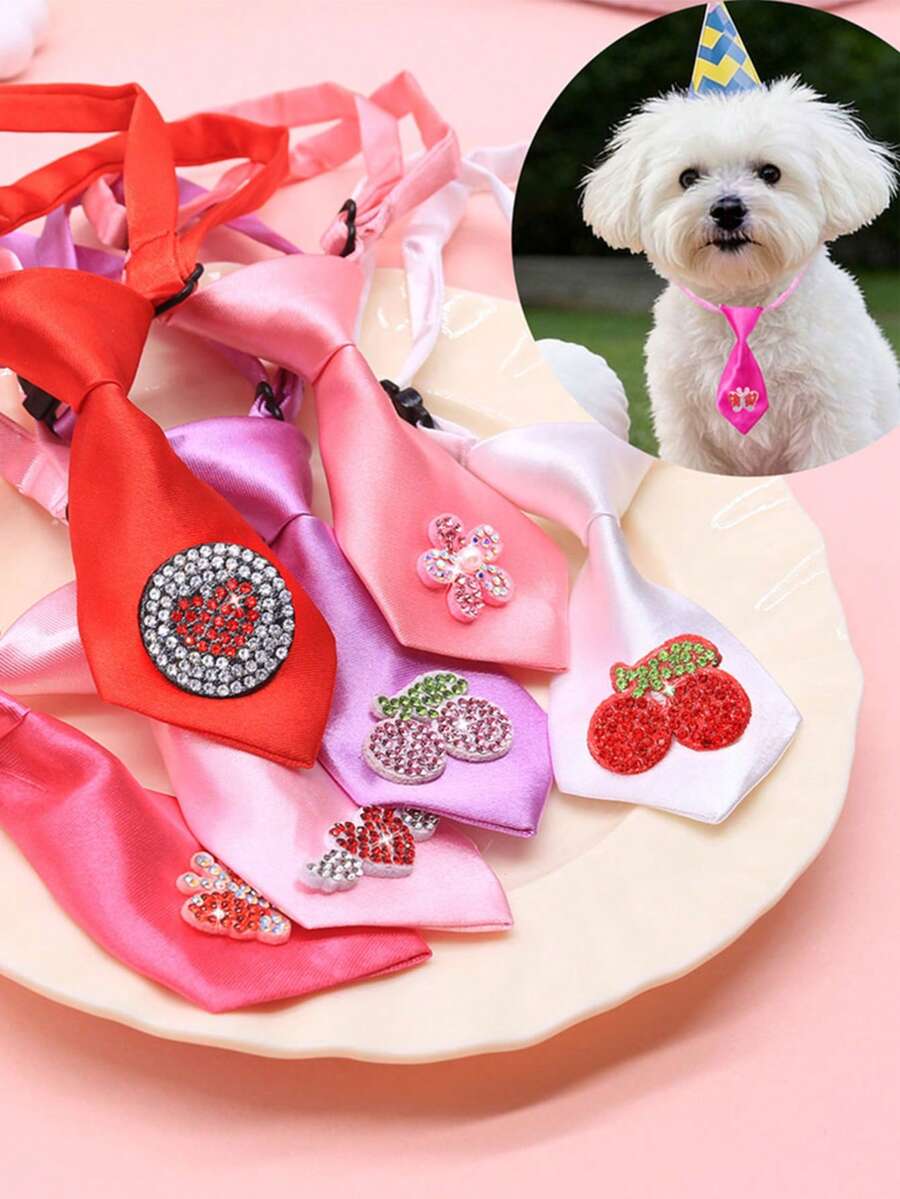 1PC Dopamine Red Silk Adjustable Tie, Suitable For Small And Medium-Sized Dogs And Cats, Mini Tie With Adjustable Size, Creative Fruit Heart Element, Exquisite And High-End Elegant Pet Beauty Decoration Accessories