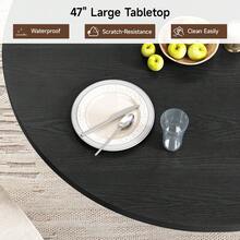 ONBRILL 47 Inch Round Dining Table For 4, Circle Kitchen Table Dinner Table With 2-Layer Storage Shelf And Wood Slide Door For Kitchen, Home Dining Room Living Room, Black - màu đen - Xem 4
