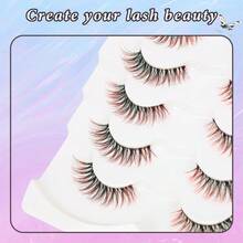 全套混色假睫毛，7对3-14毫米仿貂毛假睫毛，自然色、黑红色，适用于化妆的条状假睫毛