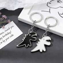 2pcs/Set New Cartoon Metal Tyrannosaurus Rex Couple Keychain, Alloy Black & White Dinosaur Car Key Chain Pendant Accessory - Multicolor - View 4