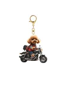Llavero de acrílico con diseño de caniche en motocicleta lindo, accesorio multifuncional para llaves de auto, diseño de patrón 2D impermeable, adorno exquisito para amantes de las mascotas, accesorio de motocicleta, diseño plano 2D, adecuado para colgar en mochilas y llaves, regalo perfecto para familiares y amigos - Multicolor - Ver 16