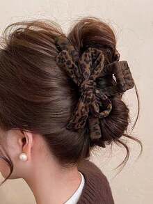 1pc Retro Leopard Print Bow Claw Hair Clip, Elegant Hair Claw Barrette Suitable For Women Daily Use