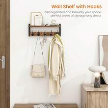 LOVEWE No-Assembly Industrial Perchero De Ropa - Wall-Mounted Towel Rack & Purse Rack, Sturdy Metal Rack For Clothes With Shelf For Hallway & Porch - 鏽棕色 - 查看 3