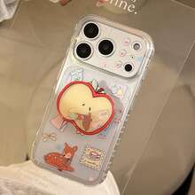 GUCADI 1pc Transparent Vase With Star & Deer + Red Fruit Deer Shaker Stand, Red Apple Deer Shaker Stand, Compatible With Iphone 16 Pro Max, 17, 12, 15, 13, Cute, Creative, Geometric, Cartoon Style, Moe, Niche, Ins Style - Clear - View 9