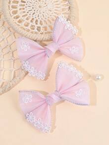 2pcs Pink Flower Hair Bows For Girls Pastel Pink Grosgrain Ribbon Bow Hair Clips Cute Flower Alligator Clips Girls Daily Wedding Barrettes Baby Hair Accessories - Baby Pink - View 5