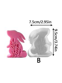 1pc Silicone Flat Rabbit Chocolate Mold, Featuring A Relief Floral Pattern Design. It Is A Standing Rabbit-Shaped Small Cake Mold And Can Also Be Used As A Cartoon Rabbit-Shaped Soap Or Aromatherapy Mold. - White - View 9
