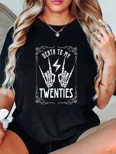 100% Cotton Death To My Twenties 20s 30th Birthday 30 Years Old Skeleton T-Shirt Short Sleeve Round Neck Casual Top For Summer & Spring, Women's Men's Graphic Tee