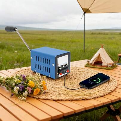 USB Portable Hand Crank Emergency Dynamo Charger, Multifunctional Power Generator, Compact 20W Output, For On-The-Go Charging (Blue)