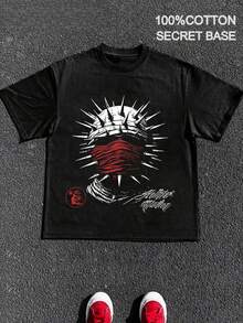 SECRET BASE Men's "" Graphic Oversized T-Shirt - Edgy Streetwear Tee - màu đen - Xem 2