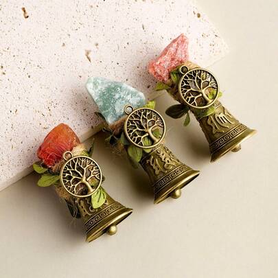 1pc Natural Crystal Raw Stone Hand Brass Bells Copper Bell For Bed Call Remind Class Home Decoration Christmas Bell Gifts Souveni Christmas Gift