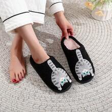 1双可爱动物宠物猫毛绒拖鞋，创意3D灰色猫咪图案刺绣保暖舒适加厚针织家居拖鞋，男女皆宜，宠物主人最佳礼物，鞋子，春夏精选，伴娘礼物，房间，卧室装饰，海滩，旅行，男士，女士，度假，妇女节，旅行必备，婚礼回礼，Y2K，卧室，汽车配件，厨房装饰，可爱小物，母亲节礼物，卧室装饰，花园，厨房装饰，夏季，海滩，旅行必备，房间装饰，软萌，毕业季 - 黑色 - 查看 4