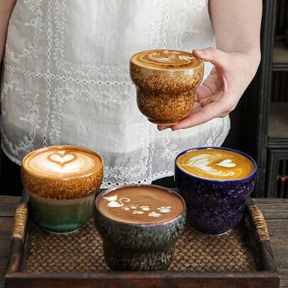 1pc 200ml Saudi Coffee Cup, Vintage Latte Cup, Innovative Ramadan Hospitality Cup, Ceramic Tea Cup With Star & Moon Pattern, Home Decor, Father's Day Gift, Mother's Day Gift, Friend Gift, Holiday Gift