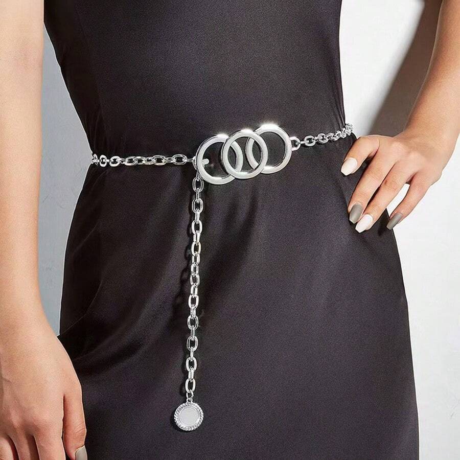 1pc Fashionable Sexy Body Chain Dress Belt, Zinc Alloy Waist Chain For Women, Solid Color Street Style, All Season - A - View 1