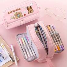 Capybara 4 Pcs Retractable Pens Cute Cartoon Capybara Pen 0.5mm Black Ink Soft Grip Writing Pens Gel Ink Pens Office School Supplies For Girls Boys Women Mengift,Large-Capacity Multi-Layer Pencil Case,Back To School Supplie Essentials Office Supplies Valentine's Day Gifts - Multicolor - View 4