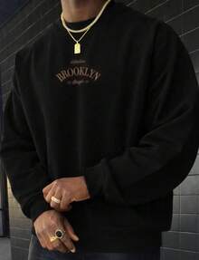 POLARBEAR Brooklyn Laugh Printed Sweatshirt, Hoodless, Crew Neck Style, Casual Cotton Jacket, Warm And Comfortable For Winter - Black - View 6