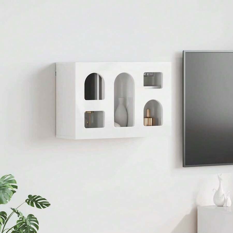 vidaXL Armario suspendido con plataforma blanco brillante 60 x 20 x 40 cm - Blanco - Ver 1