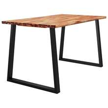 vidaXL Table à manger 140x80x75 cm bois d'acacia solide à bord vif - Tabac - Voir 3