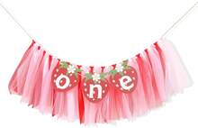 Strawberry One High Chair Banner - Berry Sweet First Birthday Party Drations,One Red Strawberry Banner,Sweet 1st Birthday Cake Smash Party Dr,Strawberry Girl Birthday Photo Props - 杏色 - 查看 5