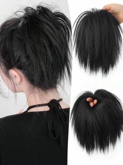 合成纤维优雅发髻发圈，短款直发弹性橡皮筋发髻，蓬松易造型，适合女性日常使用