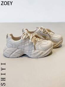 Fashionable Versatile Casual Breathable Thick Sole Sneakers - Beige - View 3