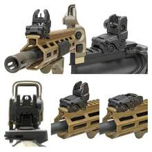 Juego de 2 Unidades de Miras de Respaldo Tácticas Plegables con Resorte, Totalmente Ajustables en Viento y Elevación, Diseño de Polímero de Alta Resistencia y Liviano, Color Tierra Oscura, para Caza, Entrenamiento Táctico, CQB y Uso con Fusiles de Cacería o Equipo Táctico Militar - Óxido marrón - Ver 4