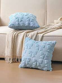 2pcs Spring/Summer Decorative Pillow Covers, Wedding, Christmas, Valentine's Day Party Decor Cushion Covers, Cute Bow Soft Plush Jacquard Sofa Throw Pillow Cases, Suitable For Girls Bedroom, Bed, Sofa, Living Room - Màu xanh nhạt - Xem 3
