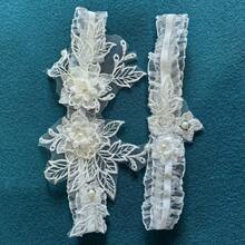 Lace Bridal Garter Set, Elastic Floral Garter For Bride, Blue & White,Summer,Beach,Wedding - White - View 7