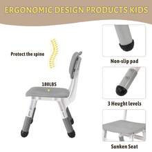 Set de Mesa Ajustable y 6 Sillas para Niños, Escritorio Multiusos de 120 cm con Patas Antideslizantes y Superficie Resistente a Manchas, Ideal para Estudio, Manualidades, Aula, Guardería o Casa, Color Gris - Gris - Ver 6