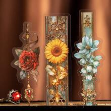 20 Sheets/Bag Stickers, Floral Beadwork Series, Vintage Beautiful Flower Theme PET Long Strip Stickers, Can Be Used As Bookmarks, Scrapbook Supplies, Notebook Accessories, Decorative Items For Photo Framesc - Multicolor - View 5