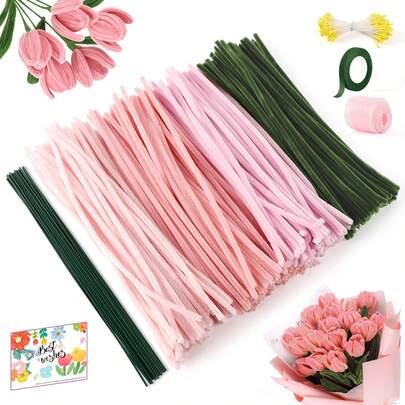 363/573pcs Purple & Pink Fabric, Plastic Tube, Tulip & Daisy Handmade Cleaning Brush Kit With Tutorial Video - DIY Cleaning Brush Making Supplies, Felt Stick Creative Set, Suitable For Birthday, Mother's Day, Graduation, Valentine's Day Gifts, Art & Craft Supplies, Art Project Activities. Large Pack Cleaning Brush, Dense Felt Stick, Handmade Cleaning Brush, Decorative Felt Stick Supplies