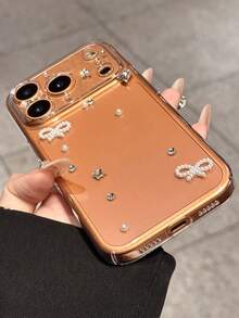 奢华闪亮3D爱心水钻蝴蝶结高透明手机壳，兼容 17 Pro Max/17 Pro，时尚防震后盖 - 無色 - 查看 5