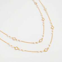 Delicate Double Layer Pearl Necklace, Golden Flower Design, Gift For Valentine's Day, Wedding, New Year