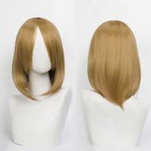 Karida 14-Inch Synthetic Fiber Cosplay Wig With Bangs, Layered Straight Hair, Unisex Cosplay Wig, High Density, Natural-Looking Cosplay Wig For Men And Women
