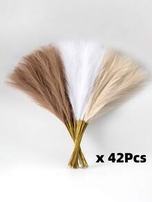 MEHELANY 42pcs Artificial Pampas Grass, 55cm/21.65in, Fluffy Fake Flowers, White, Beige, Brown, Artificial Reeds, Faux Pampas Grass, Farmhouse Decor, Boho Style Decor, Artificial Flowers, Fake Pampas Decor, Vase Filler, Room Decor, Wedding Centerpiece - White Rice Coffee - View 11