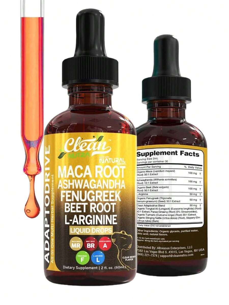 Organic Maca Root Liquid Drops With Ashwagandha, Fenugreek, Beet Root And L-Arginine Liquid Multivitamin For Women And Men - Adapto Drive Supplement - 1Bottles - 查看 1