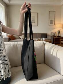 Embroidered Canvas Tote Bag | Reusable Lightweight Shoulder Tote | Large Capacity Foldable Shopping Bag For Grocery, Travel & Daily Storage | Durable Multi-Purpose Handbag For Ladies, Teen Girls, Office Workers & Students | Ideal For Supermarket Runs, Weekend Getaways, Beach Trips, School Campus & Travel Vacations Back To School Gift Small Gift Exchange - Multicolor - View 2