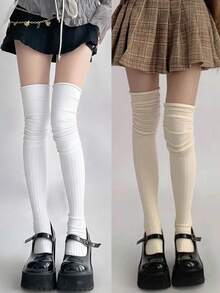 1/2/3 Pairs Breathable Moisture-Wicking Comfortable Sweet Embroidered Calf Socks, Collegiate Style Knee-High Socks - Multicolor - View 18