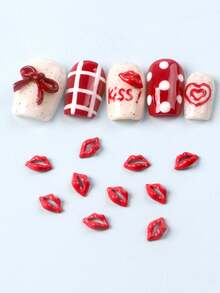 10件性感红色嘴唇金属美甲装饰品，酷炫可爱的情人节DIY美甲配件 - 紅色 - 查看 4