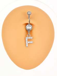 1件极简朋克风水钻26字母不锈钢人体饰品，肚脐环，身体穿刺配饰，女士人体饰品，适合日常休闲佩戴、情人节、度假、节日，是送给女性和女友的绝佳礼物，夏季西式风格礼物 - 銀色 - 查看 20