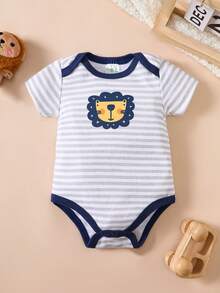 5-Piece Baby Triangle Jumpsuit, Cotton Cartoon Animal Print Men's Baby Jumpsuit, Wrapped Bundle, Boys' Baby Clothes For Outdoor Use, Daily Home Wear. - 淺藍色 - 查看 6
