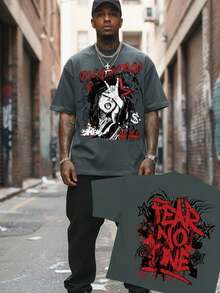 Shadow Graphic T Shirts For Men, 100 Percent Cotton Oversized T Shirt, Dark Aesthetic Punk Camisetas Para Hombre - 灰色 - 查看 1