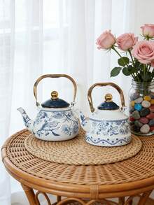 SummitPulse 1 ấm đun nước tráng men sứ xanh trắng kiểu Trung Quốc, thích hợp cho mọi mùa, tương thích với bếp lửa và bếp từ, đa chức năng dùng để đun nước, pha trà, cà phê, là món quà lý tưởng cho bạn bè và gia đình vào các dịp lễ và sinh nhật. - Xanh và Trắng - Xem 4